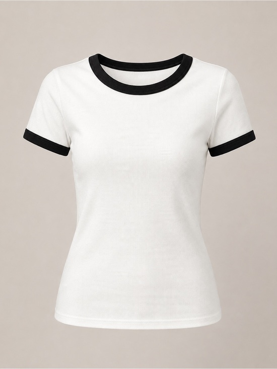Darong Tops - Darong NWT White Black Ringer Tee Ribbed Stretch Top XL